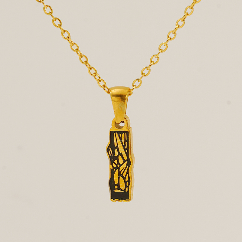 1 Piece Classic Bark Grain Unique Letter I Stainless Steel  Gold Color Unisex Pendant Necklaces h5 